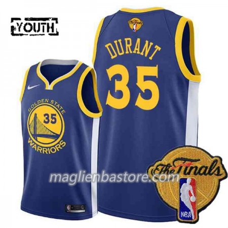 Maglia Golden State Warriors Kevin Durant 35 2018 NBA Finals Patch Nike Blu Swingman - Bambino